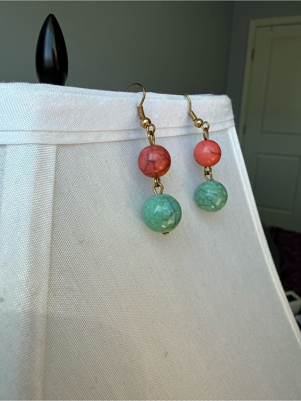 Coral and Turquoise Beaded Drop Earrings - Unbranded